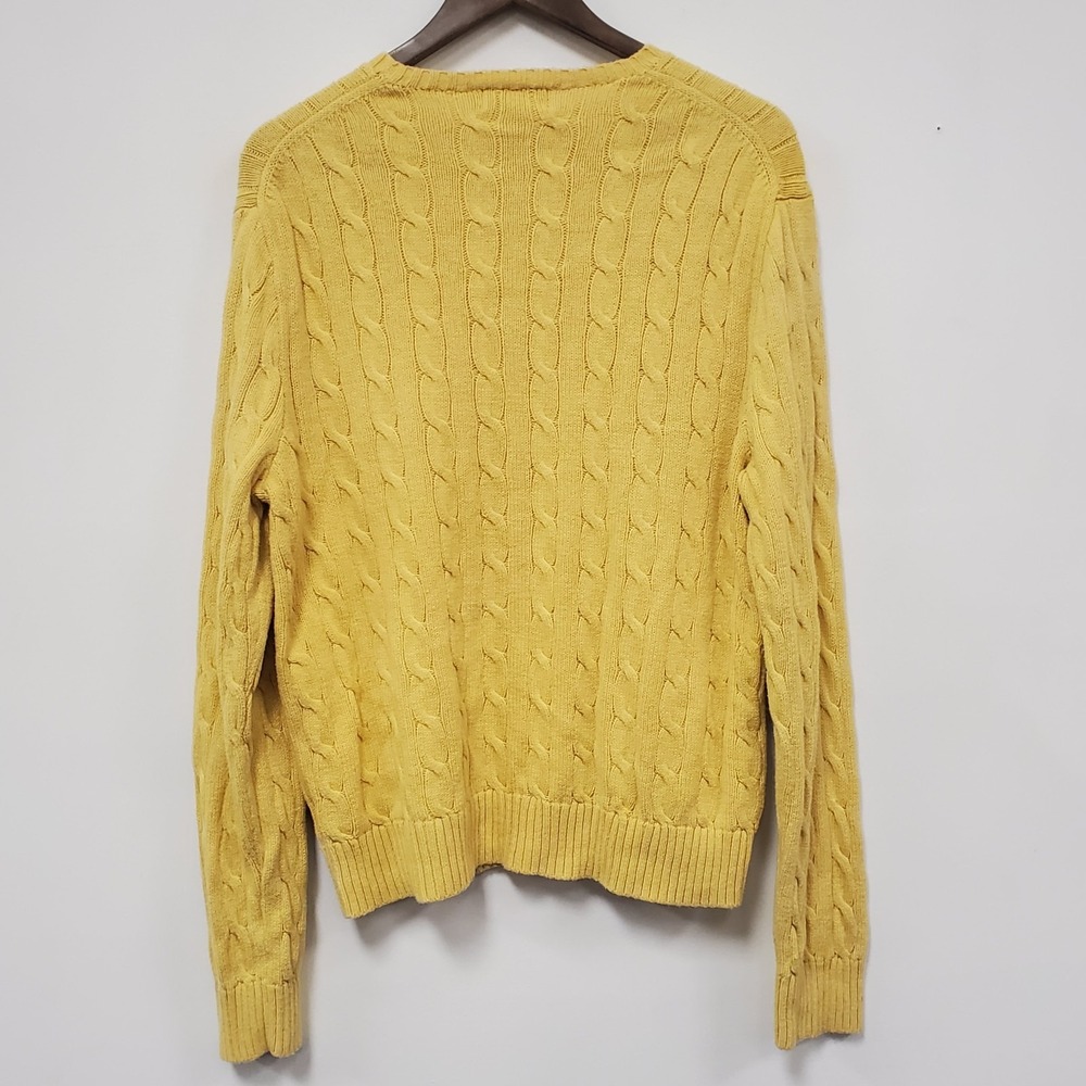 Polo Ralph Lauren Mens XL Yellow Cotton Cable Knit Sweater Crewneck Pullover - Picture 2 of 9